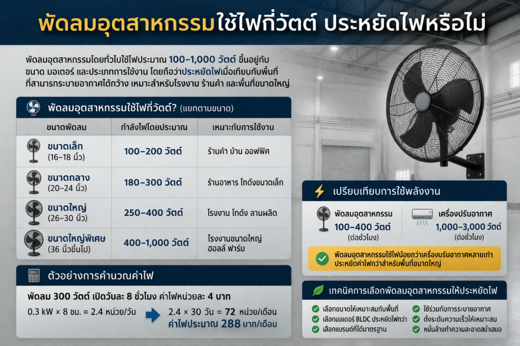 พัดลมอุตสาหกรรมใช้ไฟกี่วัตต์ ประหยัดไฟหรือไม่
