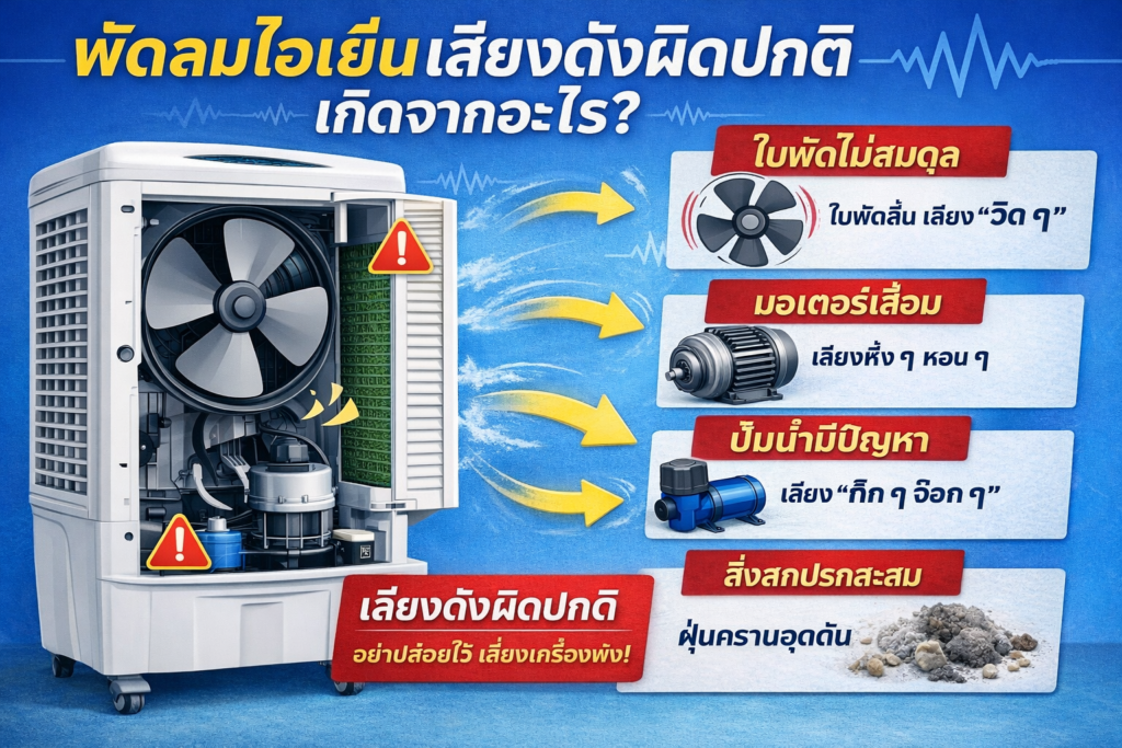 พัดลมไอเย็นเสียงดังผิดปกติ เกิดจากอะไร แก้ยังไงให้กลับมาเงียบเหมือนเดิม