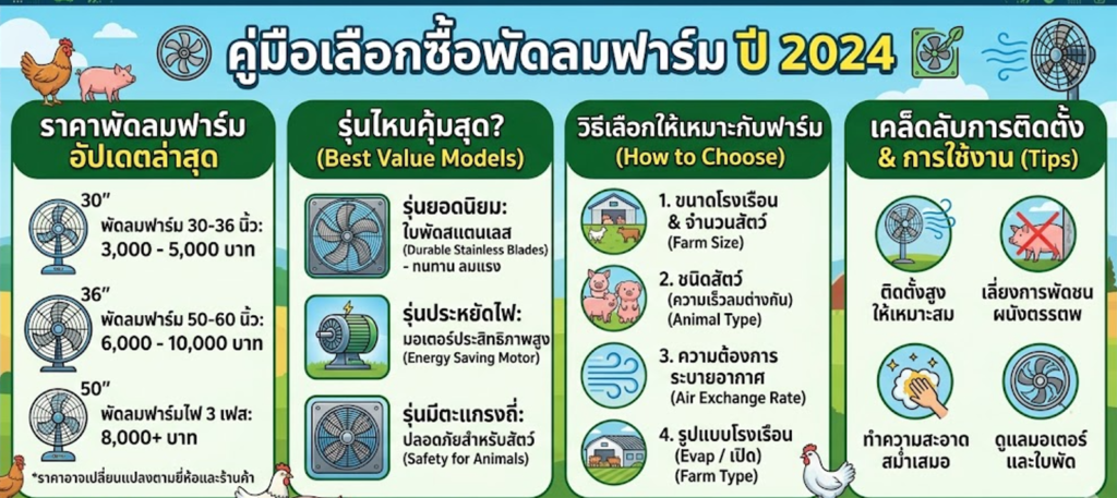 พัดลมฟาร์มราคาเท่าไหร่ อัปเดตราคาล่าสุด เลือกรุ่นไหนดีคุ้มสุด